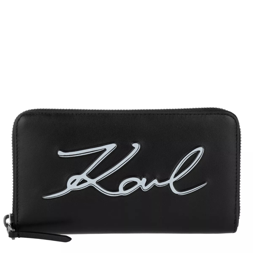 Karl Lagerfeld K/Metal Signature Zip Wallet Black/White Portemonnaie mit Zip-Around-Reißverschluss