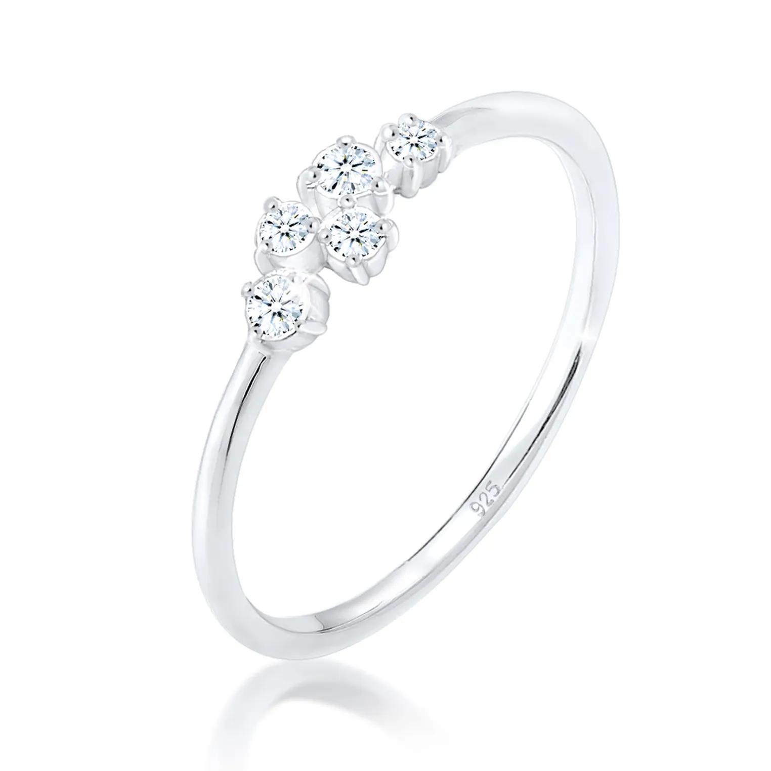 Elli Ringe - Ring Verlobung Diamant (0.105 ct) Pavé 925 Silber - Gr. 52 MM - in Silber - für Damen