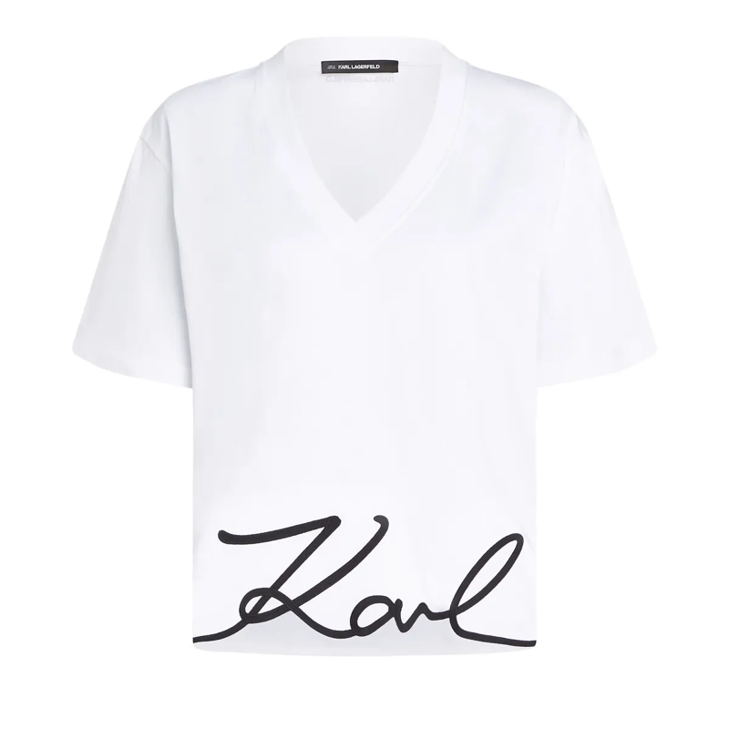 Karl Lagerfeld T-Shirt SIGNATURE T-SHIRT MIT V-AUSSCHNITT weiss