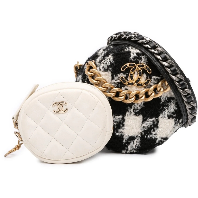 Chanel Sac à bandoulière Tweed 19 Round Clutch with Chain and Coin Purse weiß