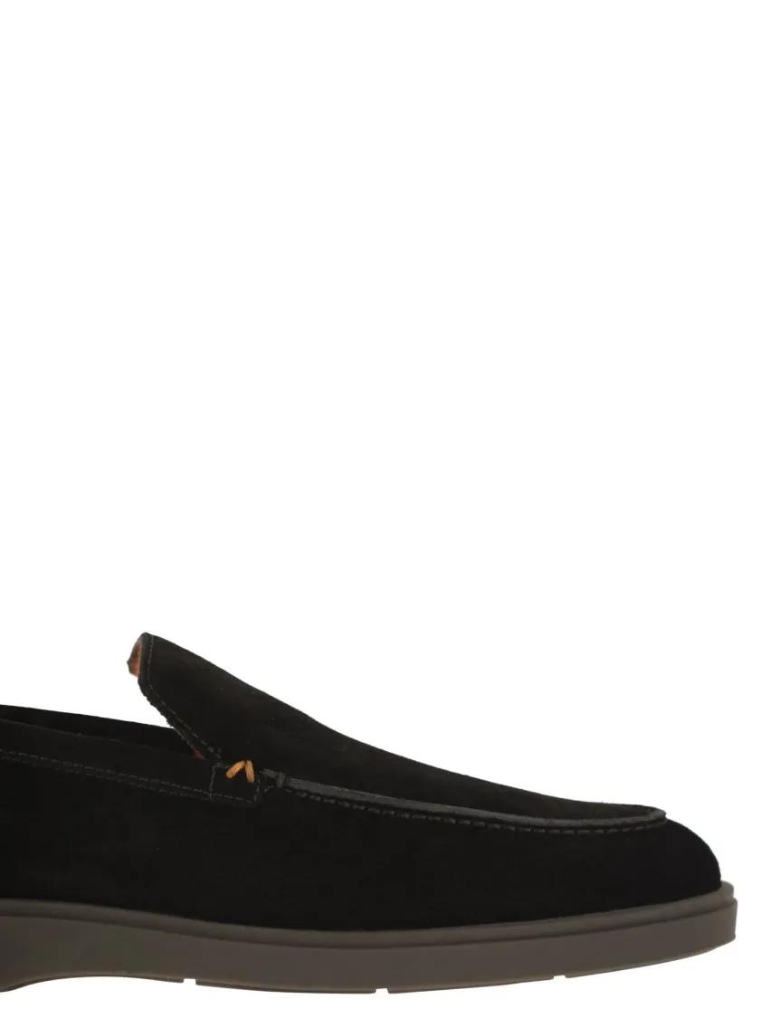 Thumbnail - Santoni Loafer - Fine Suede Moccasin With Signature Orange Accents - Gr. 7 - in Schwarz - für Damen