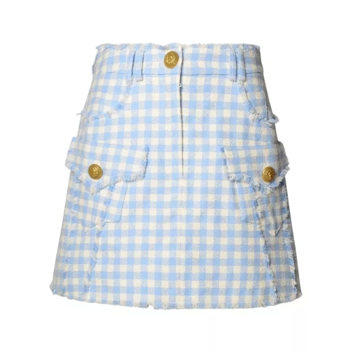 Balmain Two-Tone Cotton Skirt Blue 