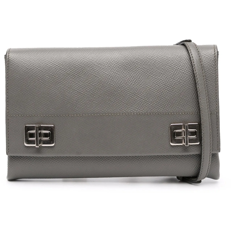 Prada Schultertasche Saffiano Cuir Twist Lock Chain Flap grau