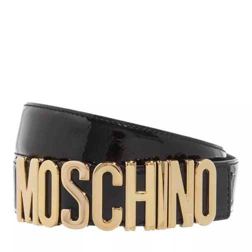 Moschino Logo Belt Patent Leather Black/Gold Läderskärp