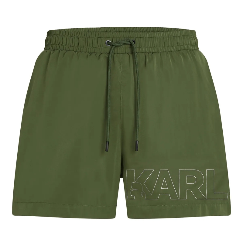 Karl Lagerfeld  MITTELLANGE BOARD-SHORTS MIT KARL-LOGO IN METALLIC dunkel-grün