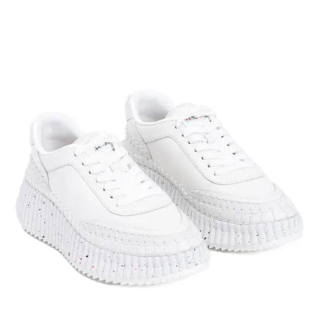 Chloé Low-Top Sneaker - Brilliant White Calf Leather Nama Sneakers - Gr. 38 (EU) - in Weiß - für Damen