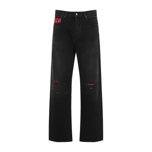 Amiri Vintage Black Cotton Bandana Repair Straight Jeans Black Jeans