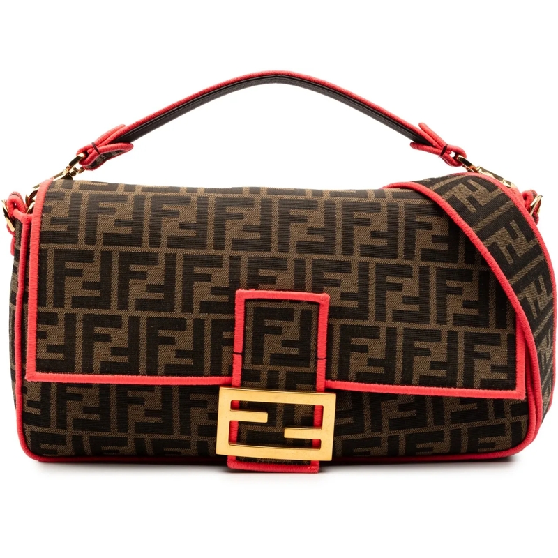 Fendi Schultertasche Large Zucca Canvas Baguette Satchel braun