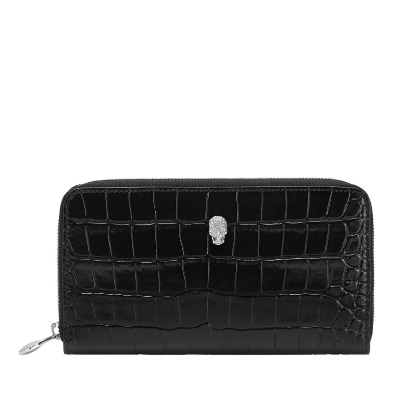 Philipp Plein Portemonnaie mit Zip-Around-Reißverschluss Mid-Zip Brieftasche Cocco Crocco Print schwarz