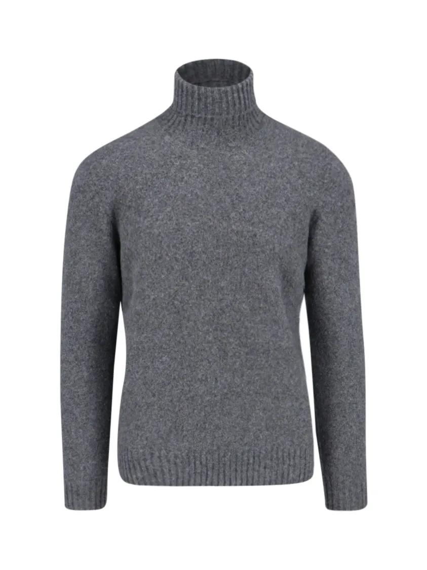 Thumbnail - Drumohr - Turtleneck Sweater In Gray Wool Ribbed Trim - Größe 56 - grau
