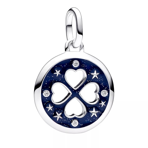 Pandora Pendant Clover sterling silver medallion with clear cubic  Blue