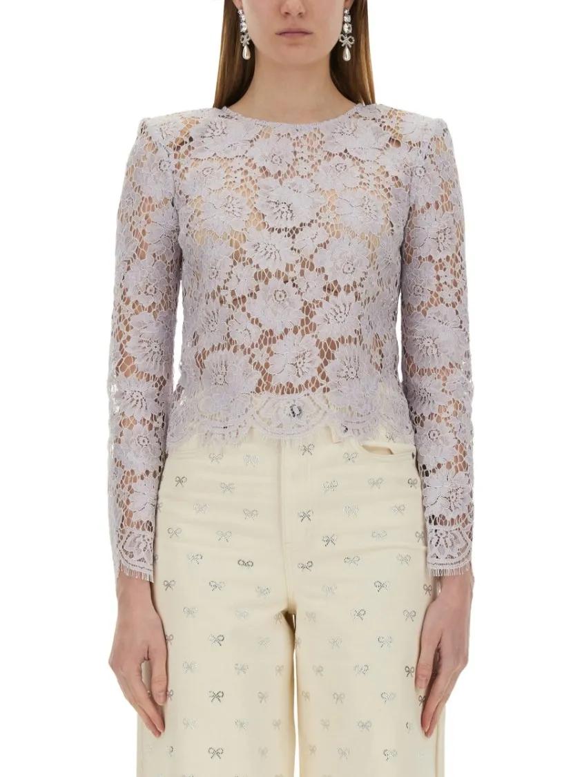 Thumbnail - self-portrait - Detailed Lace Top With Long Sleeves - Größe 6 - purple