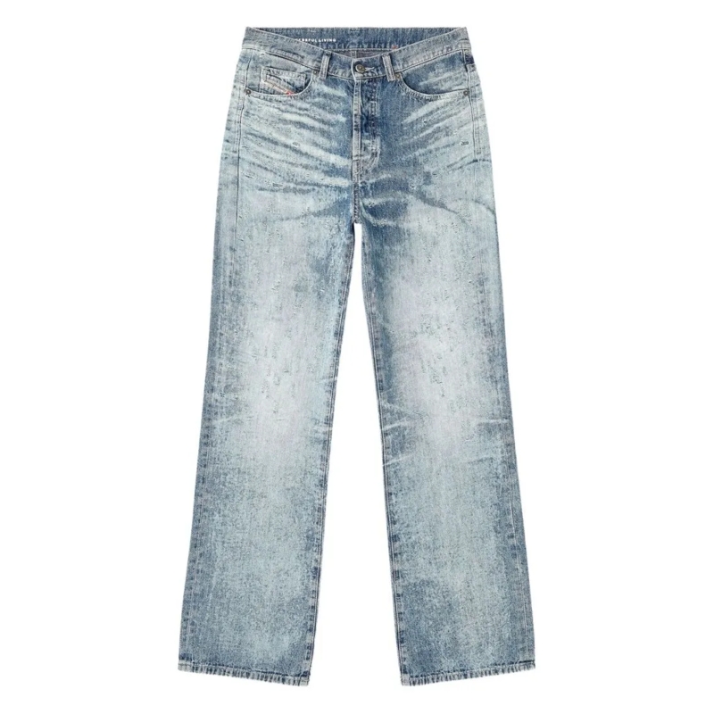 Diesel Jeans Wide-Leg Distressed Denim Jeans With High Waist White