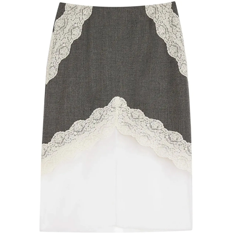 Jil Sander Jupe midi Lace Skirt Grey grau