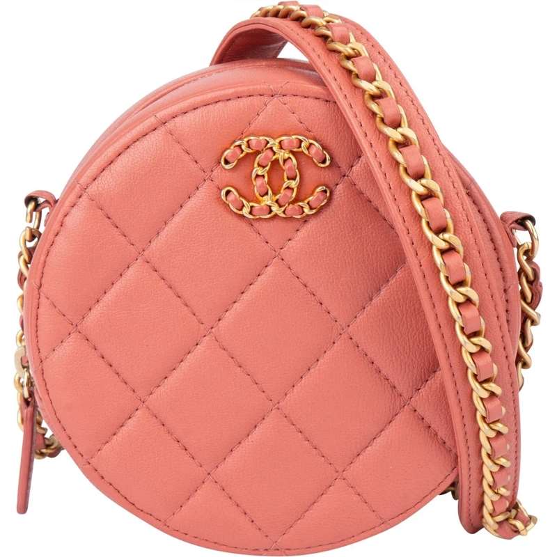 Chanel Sac à bandoulière Chanel 19 Quilted Lambskin Round Crossbody Bag rose