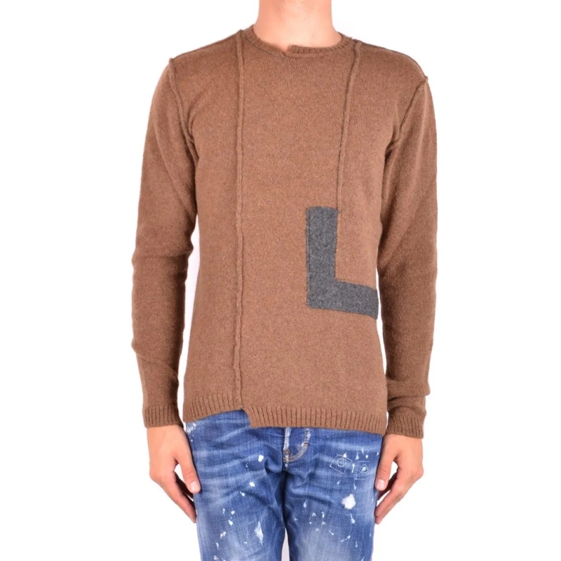 Isabel Benenato Trui Textured Knit Sweater With Geometric Contrast Patc Brown