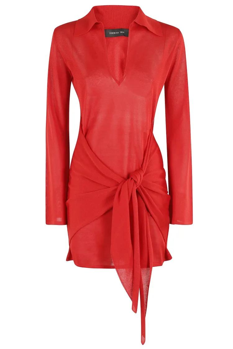 Thumbnail - Federica Tosi - Short Dress With Flexage Knot - Größe 40 - rot