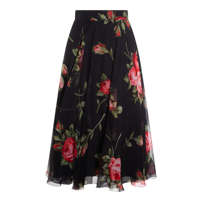 Dolce&Gabbana Midirok Silk Skirt With High Waist Black