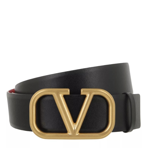 Valentino Garavani Reversible V Logo Belt Glossy Calfskin Black/Red Reversible Belt
