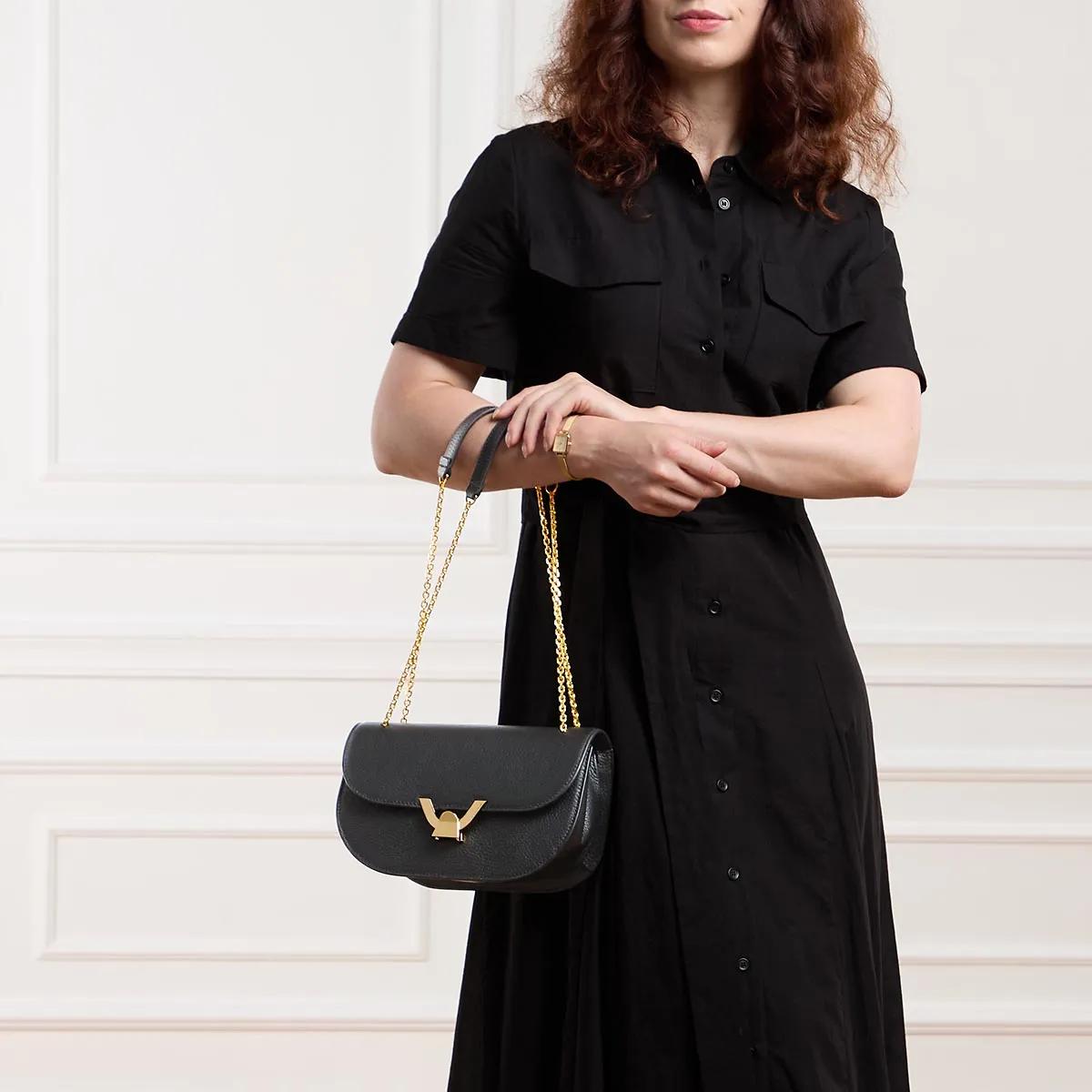 Coccinelle Schoudertas van generfd leer met ketting Black Dames