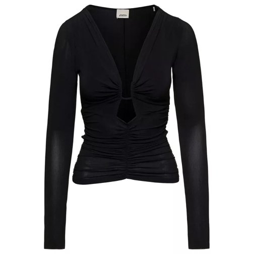 Isabel Marant Laura' Black Long Sleeve Gathered Top With Cut-Out Black 
