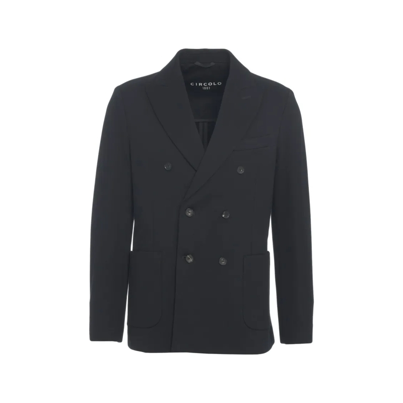 CIRCOLO 1901 Blazer Double-Breasted Knit Texture Blazer With Wide Lape Black