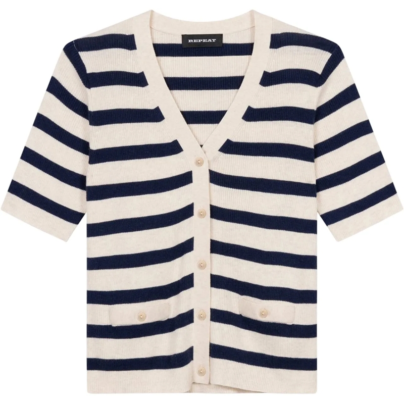 REPEAT CASHMERE T-shirt Gestreept vest weiß