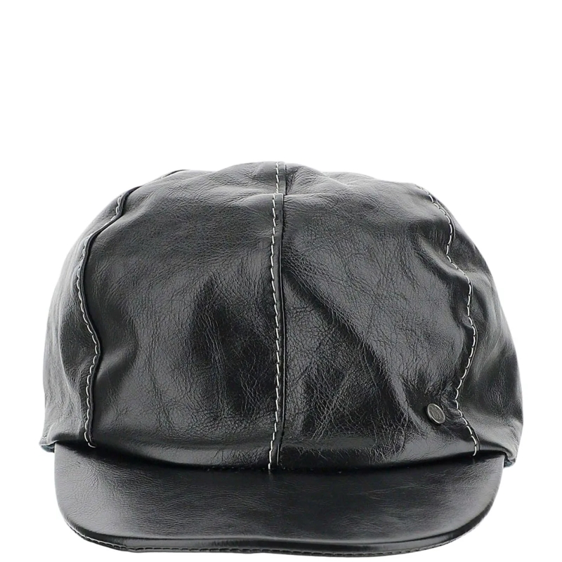 Maison Michel Hoed Black Leather Cap Grey