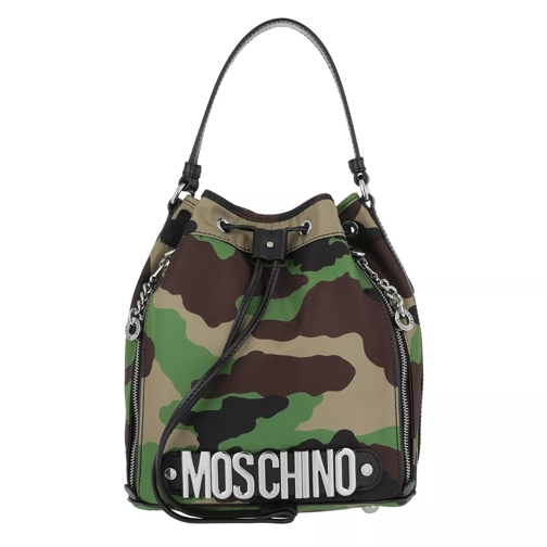 Moschino Logo Bucket Bag Patent Olivia Scuro Borsa a secchiello