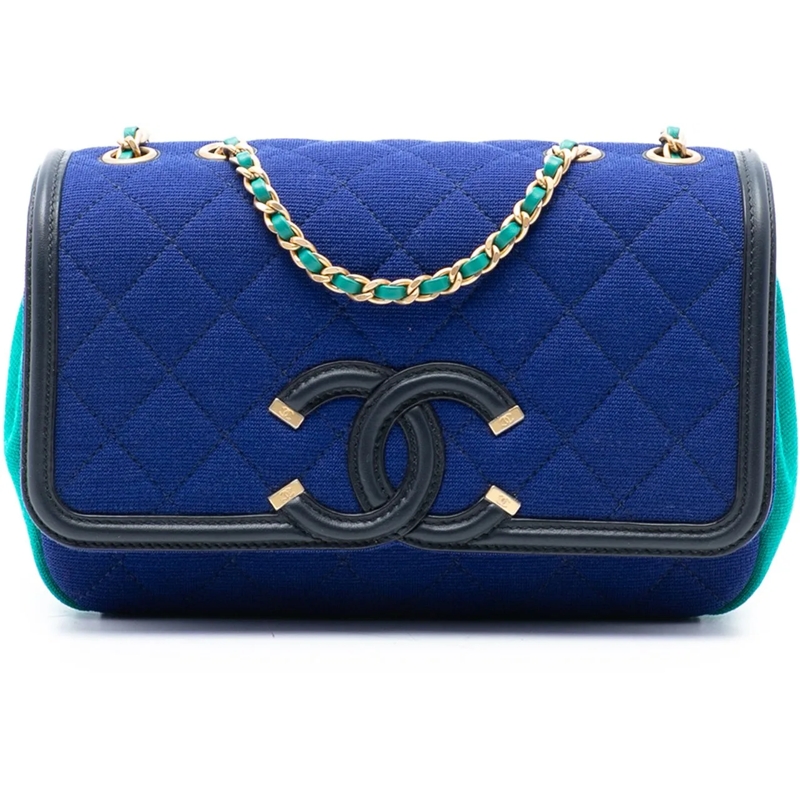 Chanel Schultertasche Small Jersey CC Filigree Flap blau