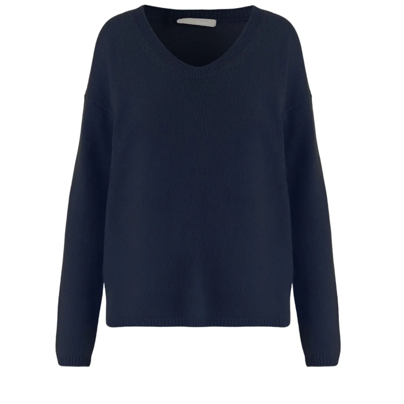 Allude Trui Navy Cashmere Sweater With V-Neck And Ribbed Edges Black