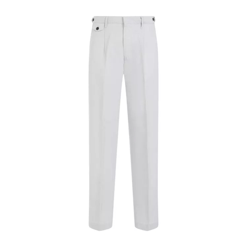 Dunhill Light Grey Pleated Cotton-Linen Chino Pants White 