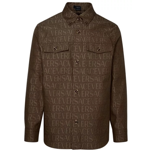 Versace Beige Cotton Blend Shirt Brown 