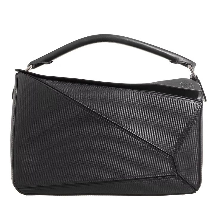 Loewe Large Puzzle Bag In Diamond Calfskin Black Satchel