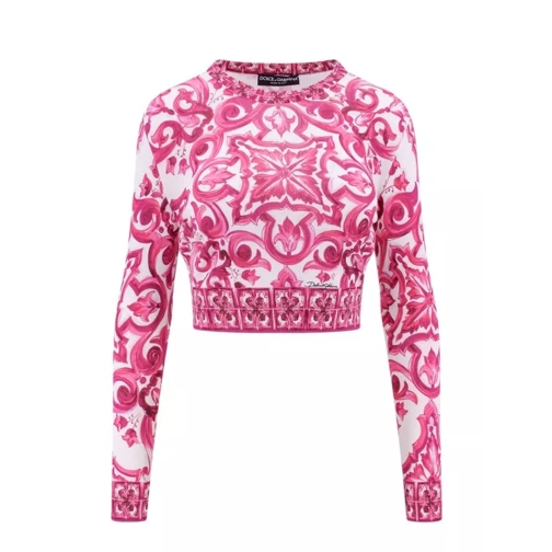 Dolce&Gabbana Silk Top With Maiolica Print Pink Hauts décontractés