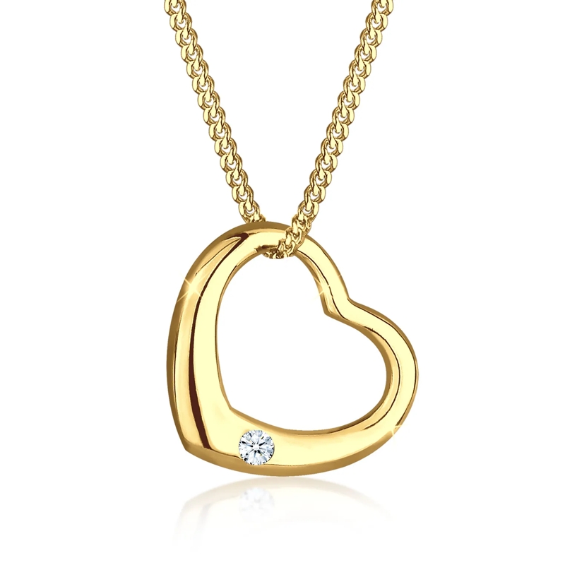 Elli Mittellange Halskette Halskette Herz Liebe Diamant (0.03 ct.) 925 Silber gold(Image 7)