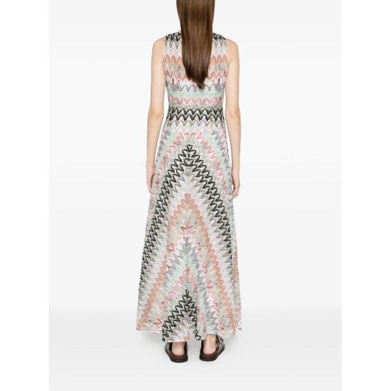 Missoni Maxi-jurk Zigzag Pattern Maxi Dress With Fitted Bodice Neutrals(Image 5)