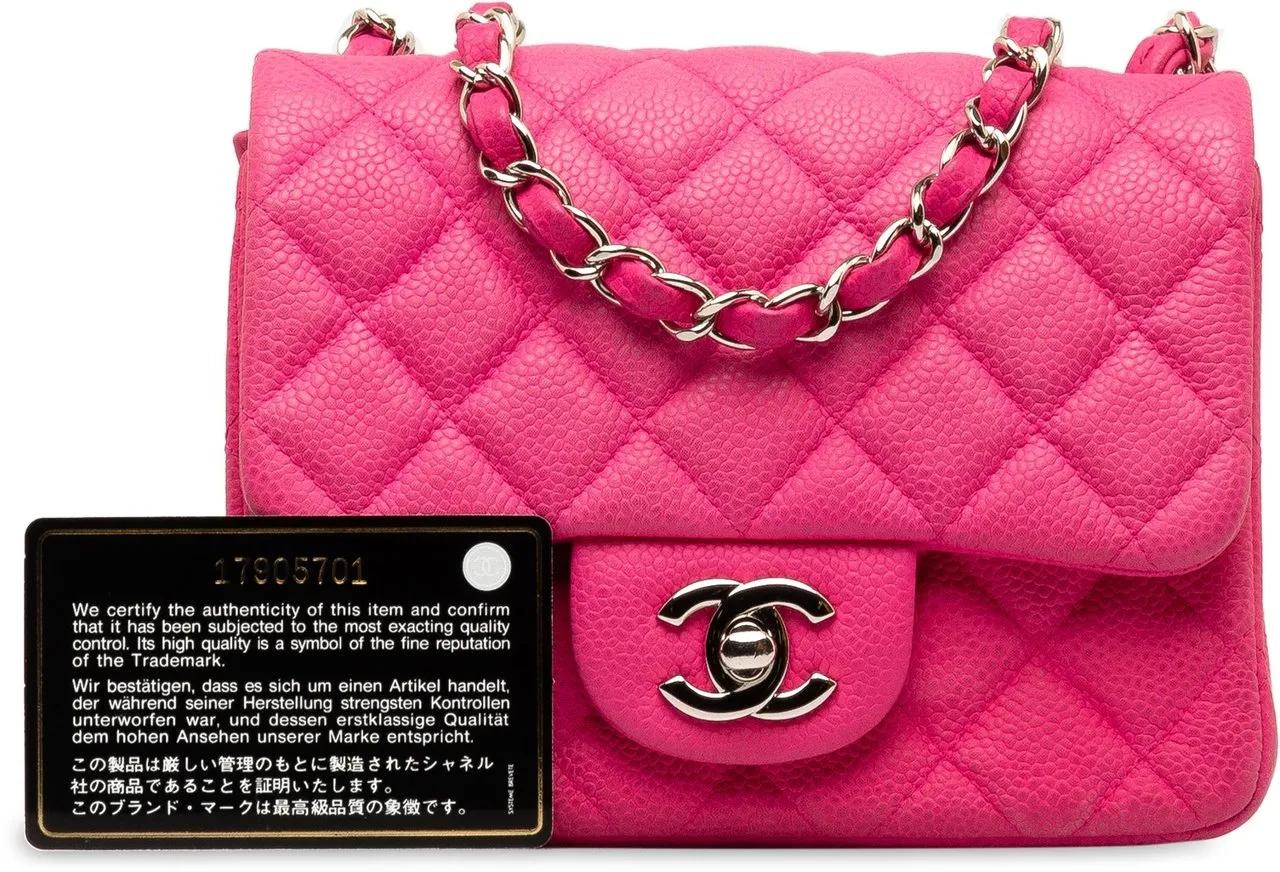 Chanel Shoppers Mini Square Classic Caviar Single Flap in poeder roze