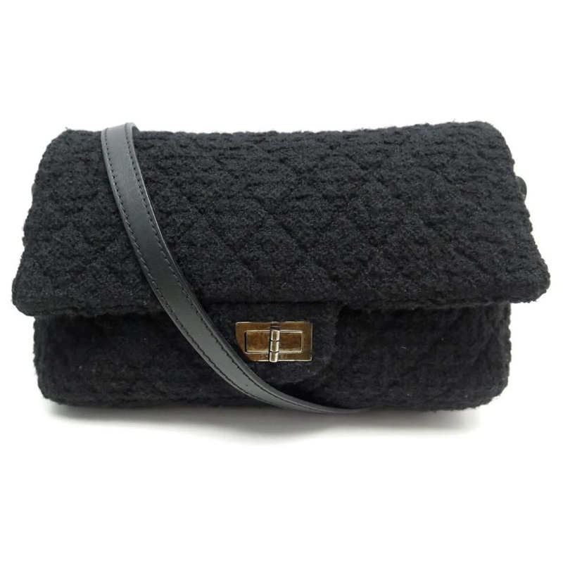 Chanel Crossbody Bag Chanel Handtasche 2.55 GROSSE GM BLACK TWEED BANDO schwarz