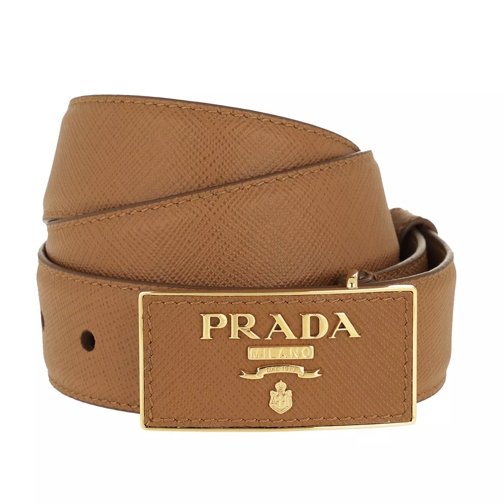 Prada Square Buckle Belt Leather Saffiano Caramel Läderskärp