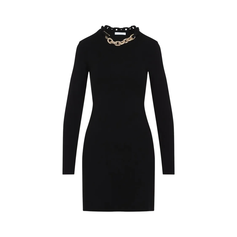 Paco Rabanne Mini-robe Black Silk-Cotton Blend Dress With Chain Detail Black