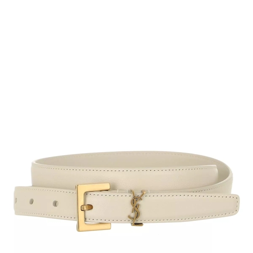 Saint Laurent Monogram Square Buckle Slim Belt Leather Blanc Vintage Thin Belt
