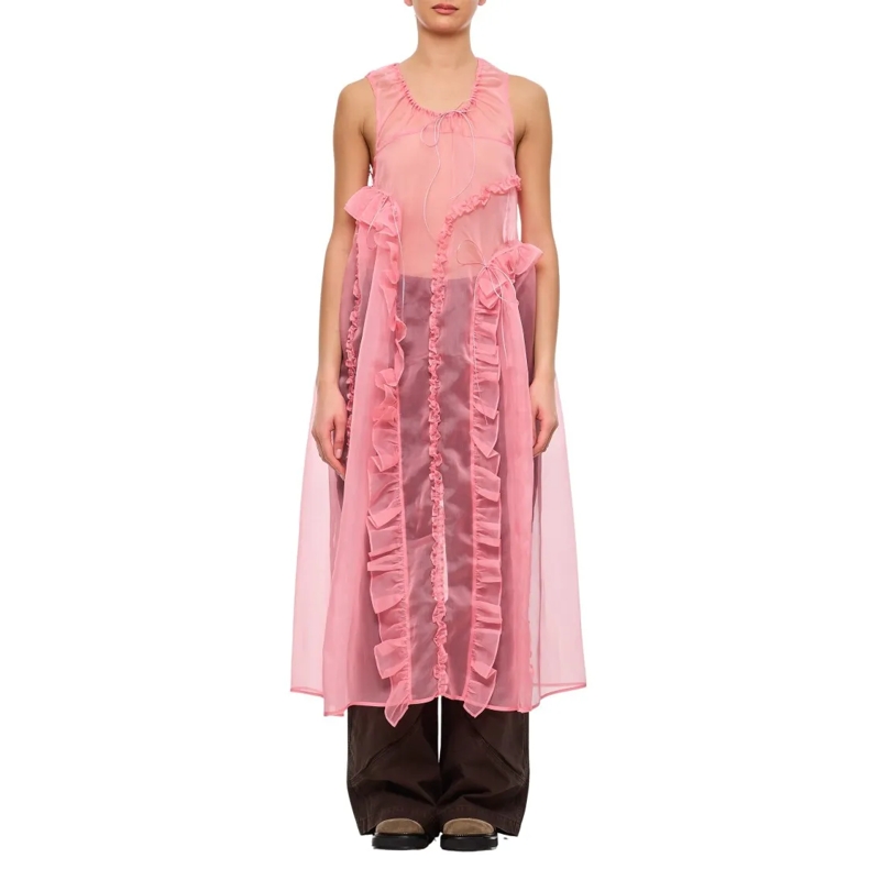 Cecille Bahnsen Midikleid Opal Ruffle Silk Satin Dress Pink