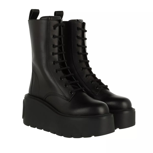 Valentino Garavani V Logo High Combat Boots Leather Black Stiefel