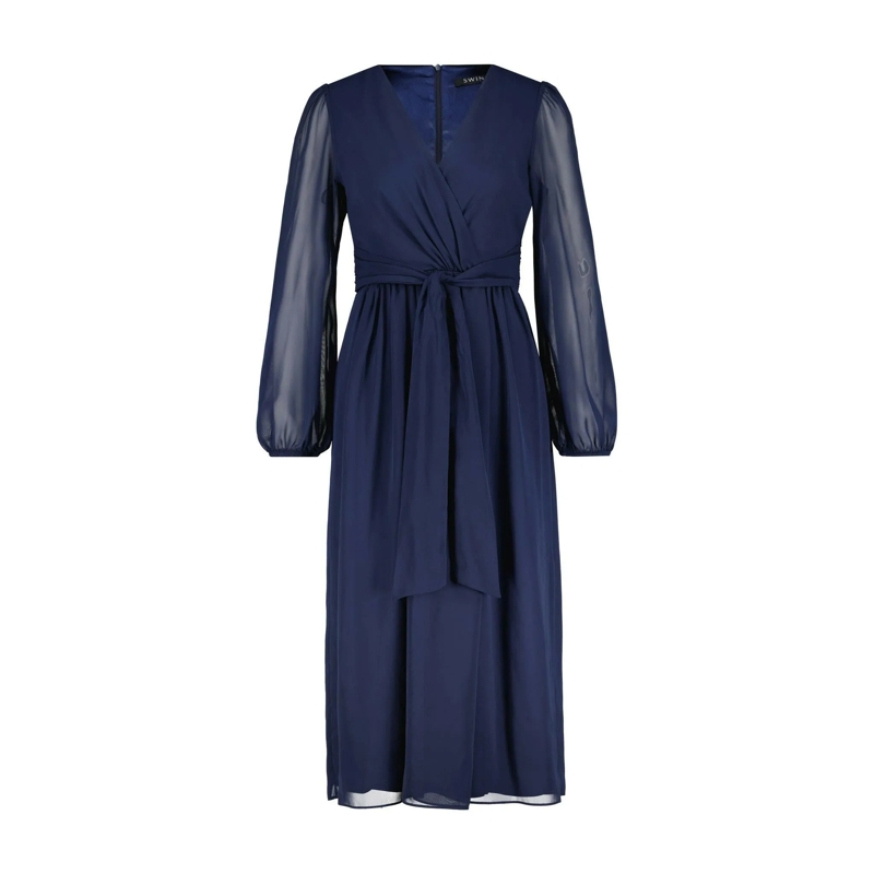 SWING Maxikleid Cocktailkleid mit Schleife blau