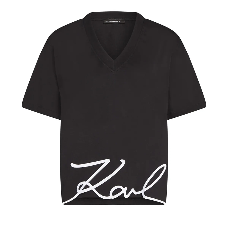 Karl Lagerfeld T-Shirt SIGNATURE T-SHIRT MIT V-AUSSCHNITT T-shirt schwarz