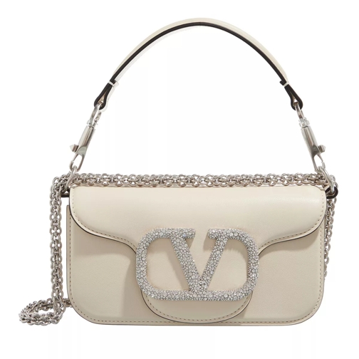 Valentino Garavani V Logo Small Shoulder Bag Leather Light Ivory/Crystal Sac à bandoulière
