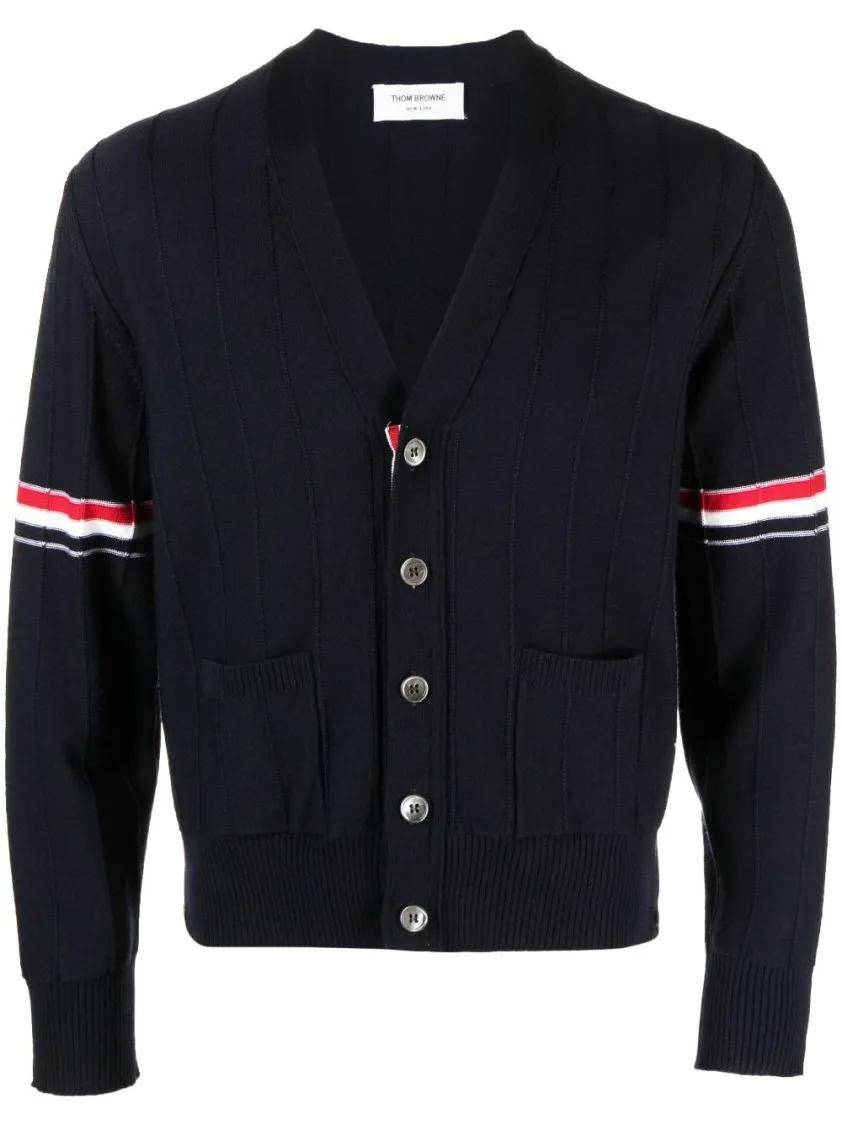 Thumbnail - Thom Browne - Stripe V-Neck Cardigan - Größe 4 - blau