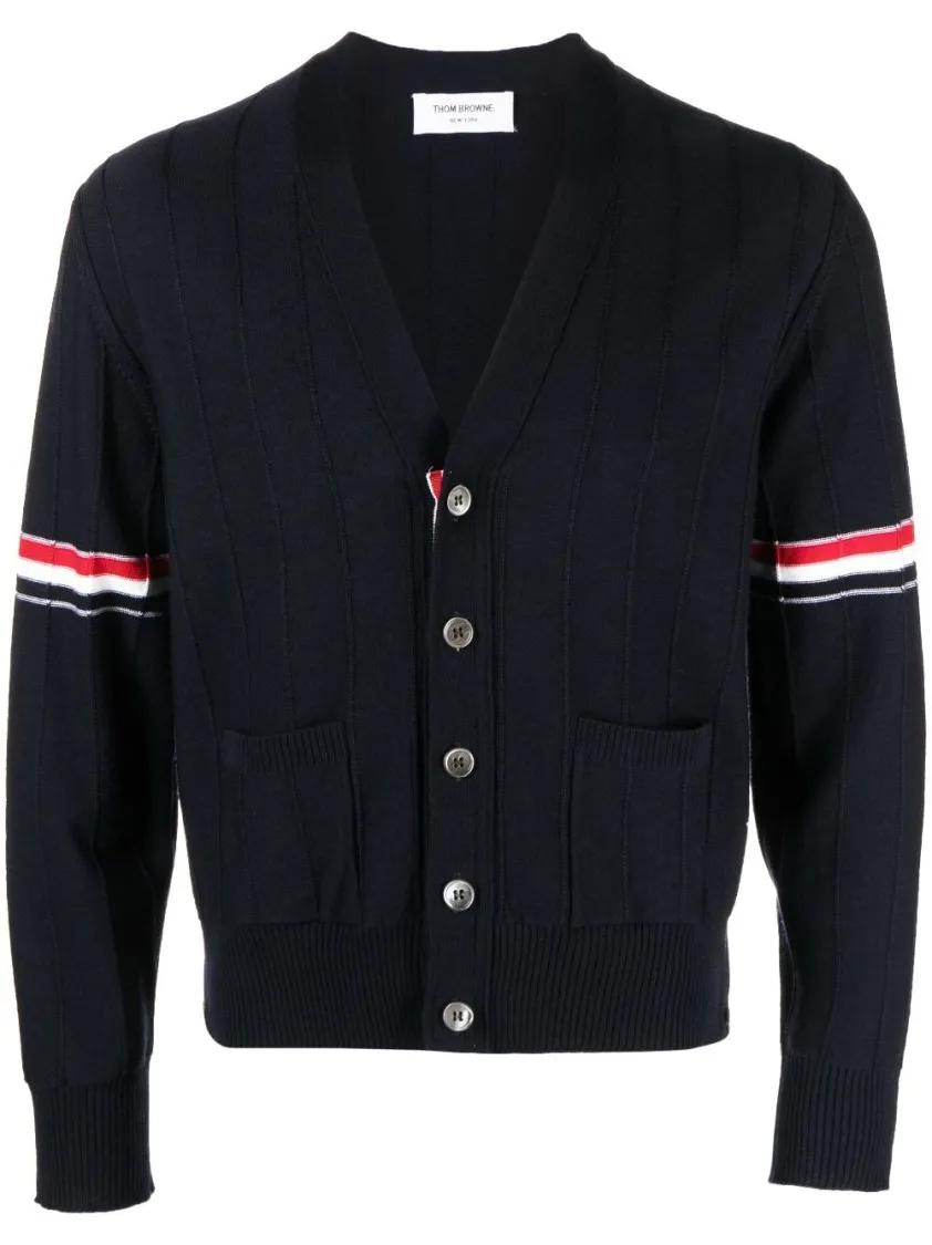 Thom Browne - Stripe V-Neck Cardigan - Größe 3 - blau