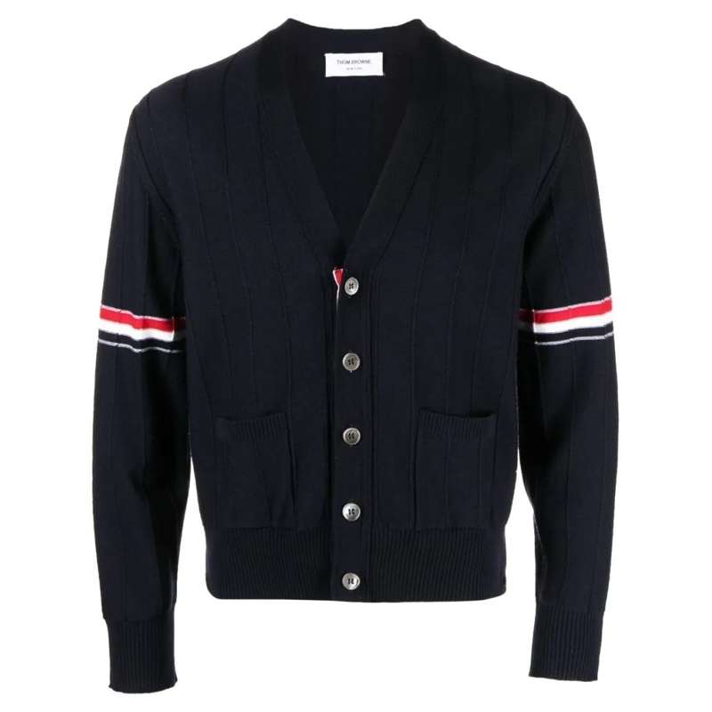 Thom Browne Cardigan Stripe V-Neck Cardigan Blue
